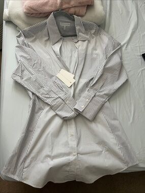H&M White Shirt Dress with Gray Pinstripes